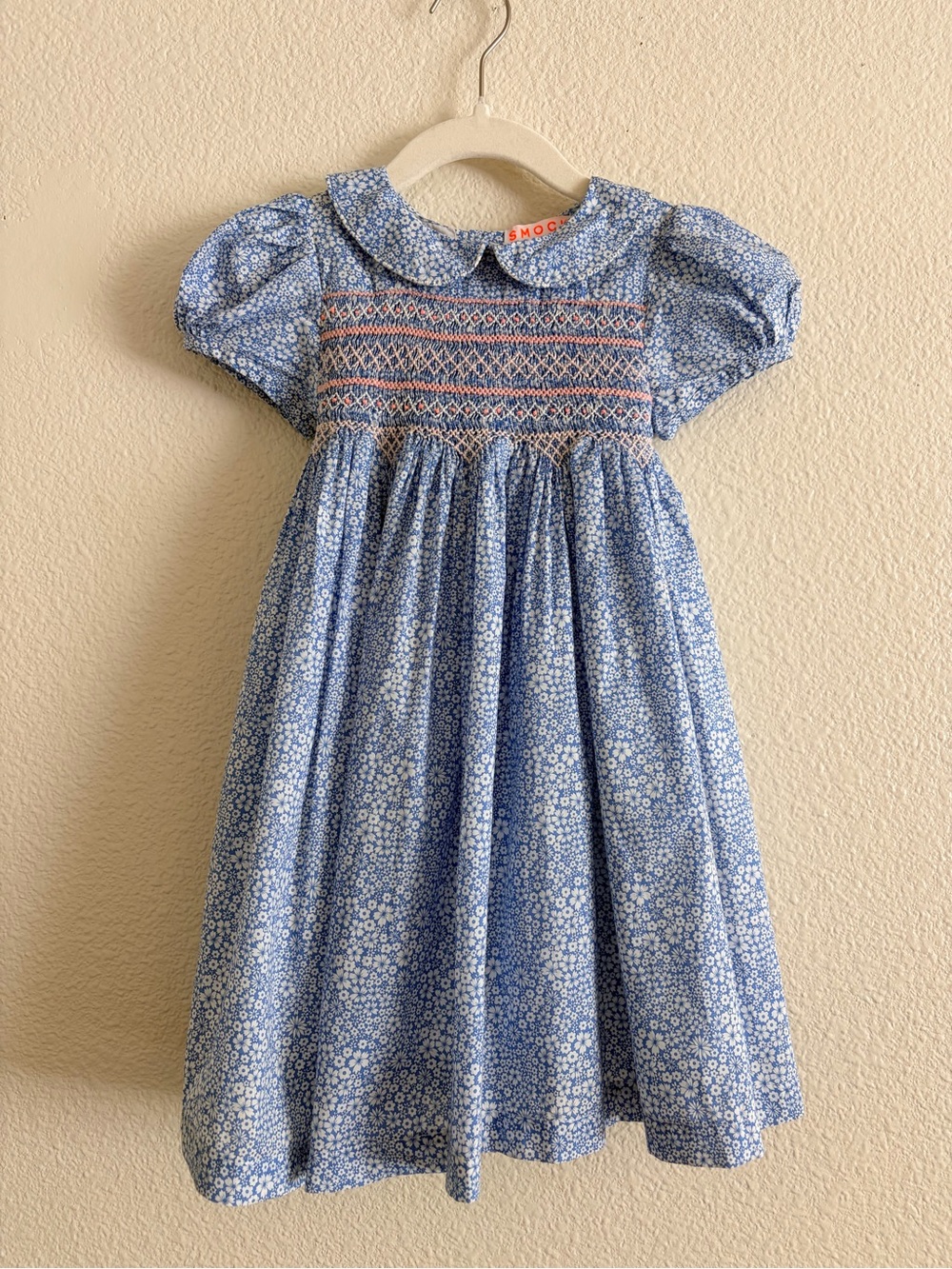 Smock London  Floral Smocked Short-Sleeve Girls Dress Sz 2-4